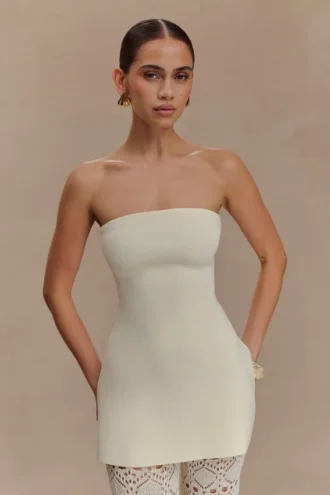 Anette bandage-gebreide strapless top – ivoor