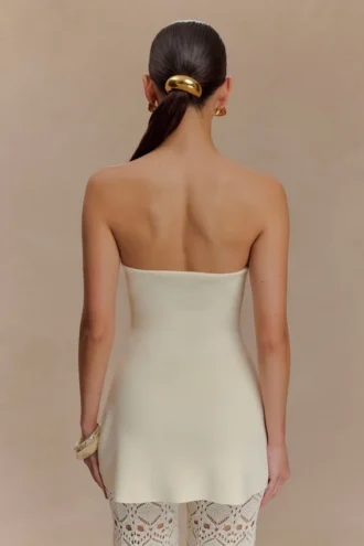 Anette bandage-gebreide strapless top – ivoor