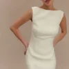 Angela mini-jurk van bouclé met textuur – ivoor