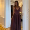 Angelina scuba halter midi-jurk – Chocolade Angelina scuba halter midi-jurk – Chocolade