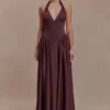 Angelina scuba halter midi-jurk – Chocolade Angelina scuba halter midi-jurk – Chocolade