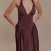 Angelina scuba halter midi-jurk – Chocolade Angelina scuba halter midi-jurk – Chocolade