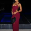 Angelique maxi-jurk van crêpe met kralen – Wijnrood Angelique maxi-jurk van crêpe met kralen – Wijnrood