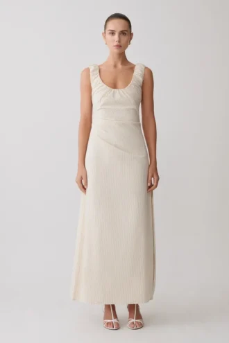 Anisa maxi-jurk met ronde hals – gestreept