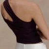 Anna modale top met één schouder – Cacaobruin Anna modale top met één schouder – Cacaobruin