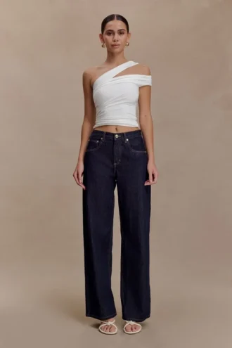 Anna modale top met één schouder – Wit
