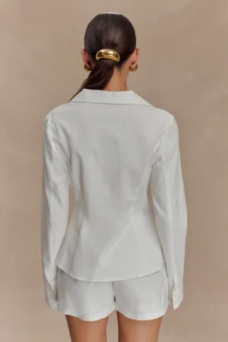 Annalee katoenen shirt met kralen en strik – Wit