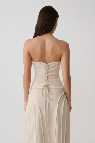 Annie strapless linnen top met strik aan de achterkant – Natuur