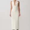 Annita crêpe halter midi-jurk – ivoor