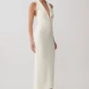 Annita crêpe halter midi-jurk – ivoor