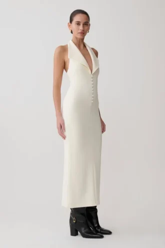 Annita crêpe halter midi-jurk – ivoor