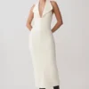 Annita crêpe halter midi-jurk – ivoor