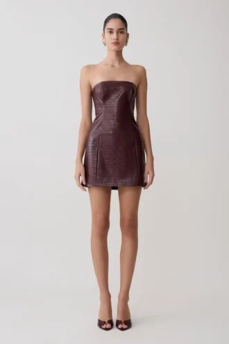 Anouk mini-jurk van imitatieleer zonder bandjes – Merlot
