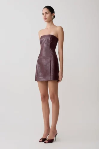 Anouk mini-jurk van imitatieleer zonder bandjes – Merlot