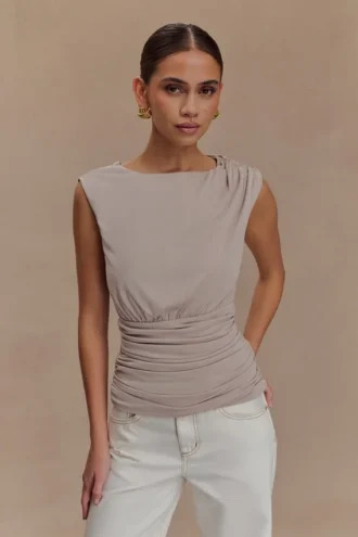 Anthony top met korte mouwen – Taupe