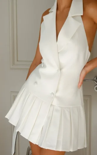 Antoinette geplooide mini-jurk – ivoor