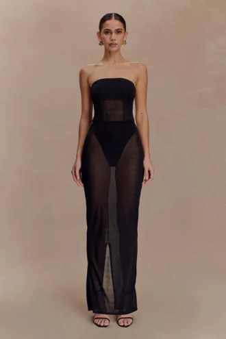 Aoife strapless mesh bodysuit – Zwart