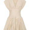 Arabella mini-jurk van linnen met getailleerde taille – naturel Arabella mini-jurk van linnen met getailleerde taille – naturel