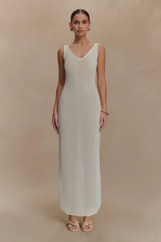 Ari-maxi-jurk van gebreid garen – Wit