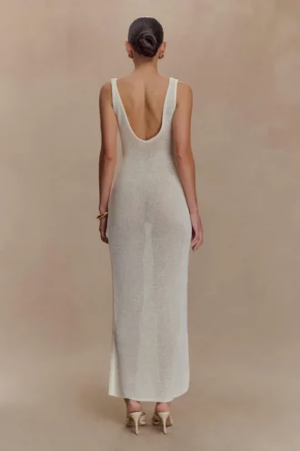 Ari-maxi-jurk van gebreid garen – Wit