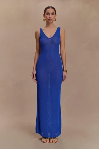 Ari Tape Yarn gebreide maxi-jurk – kobaltblauw