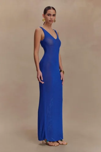 Ari Tape Yarn gebreide maxi-jurk – kobaltblauw
