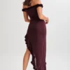 Arielle off-shoulder midi-jurk met ruches – Pruim Arielle off-shoulder midi-jurk met ruches – Pruim