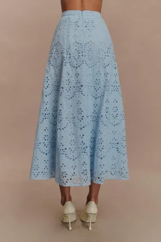 Arla Broderie Midi-rok – Licht korenbloemblauw