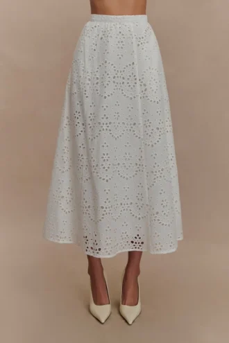 Arla broderie midi-rok – wit