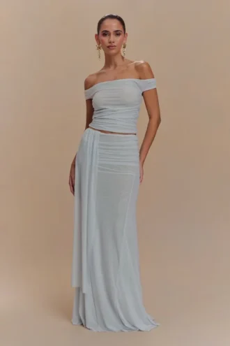 Arna mesh maxi-rok – lichtblauw