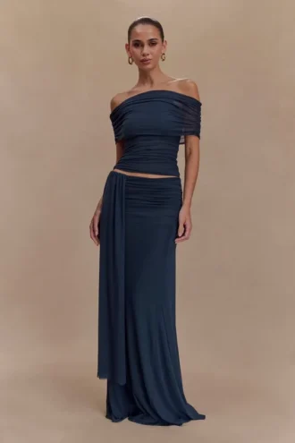Arna mesh maxi-rok – middernachtblauw