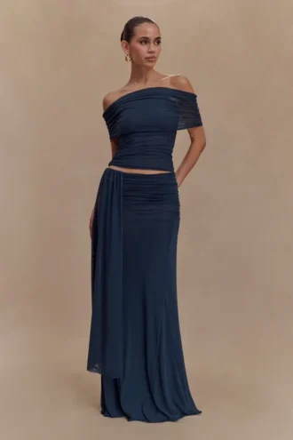 Arna mesh maxi-rok – middernachtblauw