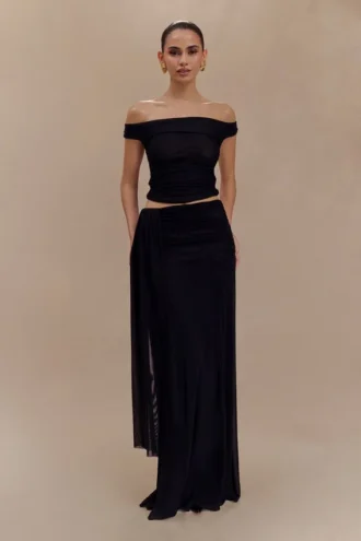 Arna mesh maxi-rok – Zwart