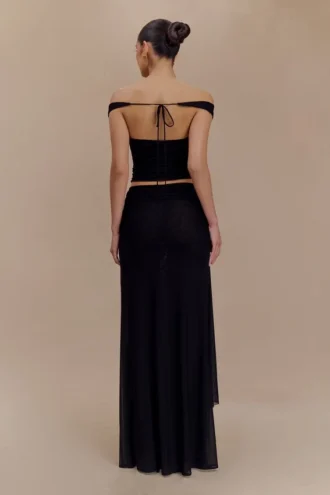 Arna mesh maxi-rok – Zwart