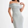 Arna off-shoulder maxi-jurk met strass – Zilver Arna off-shoulder maxi-jurk met strass – Zilver