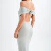 Arna off-shoulder maxi-jurk met strass – Zilver Arna off-shoulder maxi-jurk met strass – Zilver