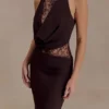 Arra chiffon en kanten halter maxi-jurk – Cacaobruin