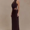 Arra chiffon en kanten halter maxi-jurk – Cacaobruin