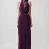 Arra maxi-jurk van chiffon en kant met halternek – Pruim