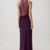 Arra maxi-jurk van chiffon en kant met halternek – Pruim
