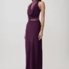 Arra maxi-jurk van chiffon en kant met halternek – Pruim