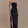Asha maxi-jurk van bloemenmesh en satijn – Zwart
