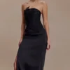 Asha maxi-jurk van bloemenmesh en satijn – Zwart