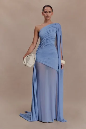 Asher Slinky maxi-jurk met één schouder – Korenbloemblauw