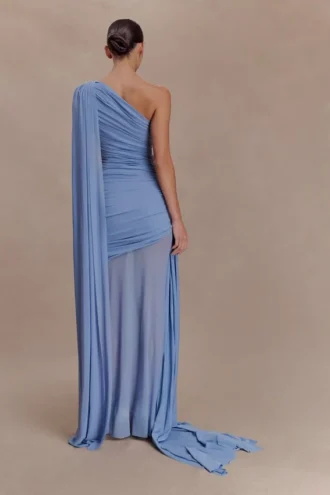 Asher Slinky maxi-jurk met één schouder – Korenbloemblauw