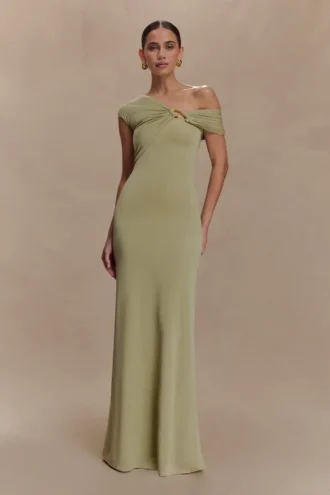 Ashford asymmetrische slinky maxi-jurk – salie