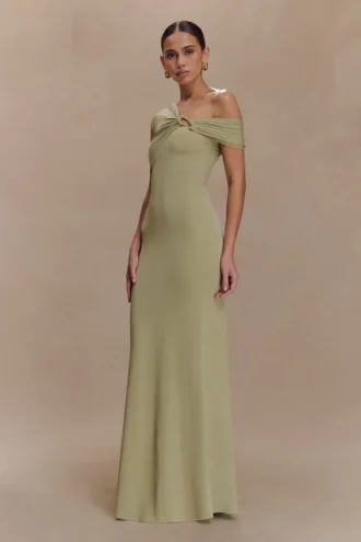 Ashford asymmetrische slinky maxi-jurk – salie