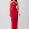 Ashtin gebreide maxi-jurk met gekruiste voorkant – Rood Ashtin gebreide maxi-jurk met gekruiste voorkant – Rood