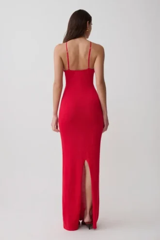 Ashtin gebreide maxi-jurk met gekruiste voorkant – Rood