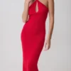 Ashtin gebreide maxi-jurk met gekruiste voorkant – Rood Ashtin gebreide maxi-jurk met gekruiste voorkant – Rood